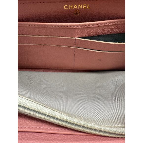 Chanel Bifold Pink Long Wallet Camellia Embossed in Gold*CC interlocking*Awesome - Picture 7 of 13
